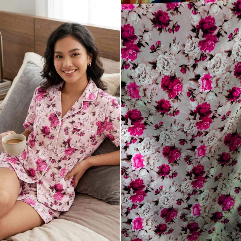 kain silk motif bunga - kain satin silk motif - kain satin - kain satin silk premium
