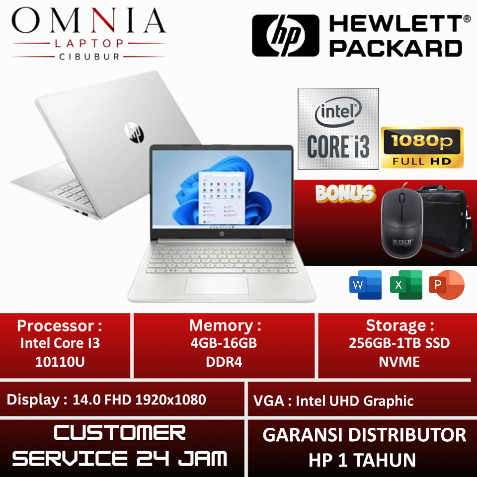 Laptop Murah HP 14 Intel Core i3 10110U  Ram 8GB 512GB SSD FHD Win 11 Original