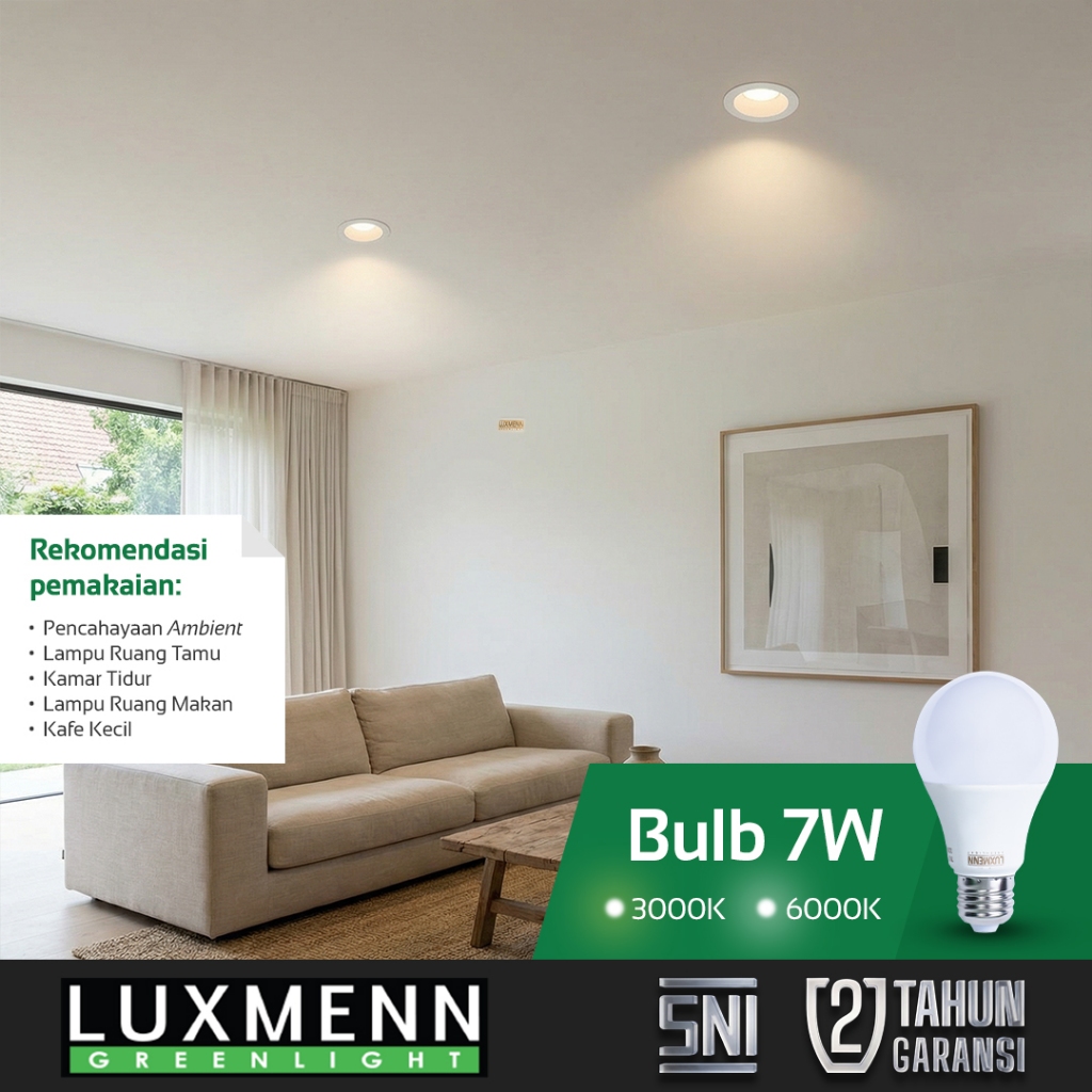 Luxmenn LED Lampu Bohlam, Seri B65H, 7 W Kuning (3000K) Putih (6000K)
