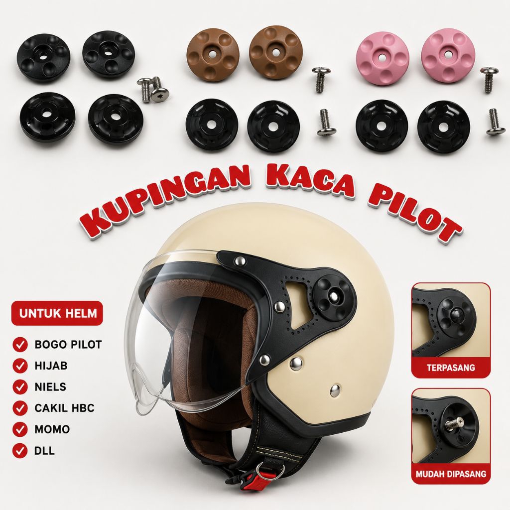 Baut/Kupingan fullset (kanan dan kiri) Cover Helm Honda Scoopy / helm Bogo Pilot / Helm Cakil HBC / 
