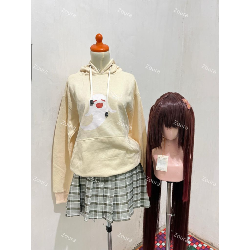 Fullset Hu Tao daily + wig M zigzag Hutao Costume Cosplay