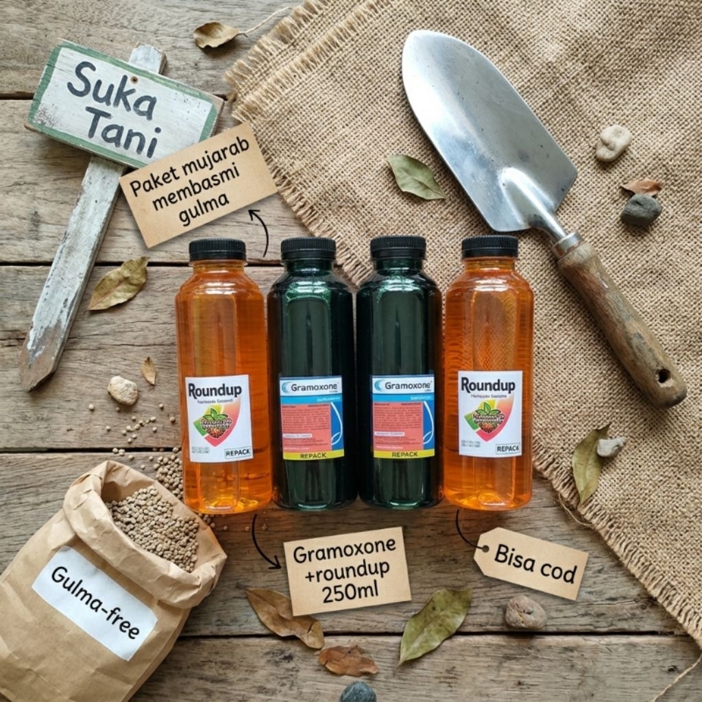 Paket ampuh herbisida pembasmi gulma gramoxone +roundup 250ml repack murni berkualitas