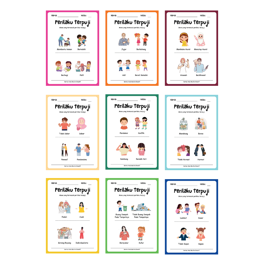 Lembar Belajar Seri Islami - Worksheet Anak - Belajar tentang islam, akhlak terpuji anak PAUD TK
