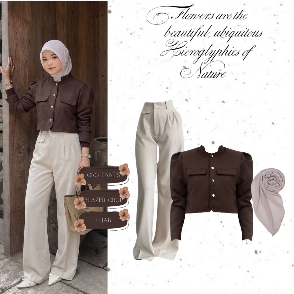 Outfit Set Korean Style Hijab | Blazer Crop + Oro Pants + Hijab | Setelan Wanita Kekinian  - AL22