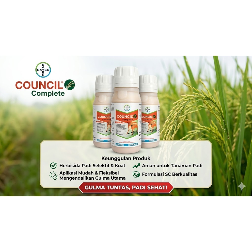 Herbisida COUNCIL 300 SC 100ml - Obat Rumput Padi Sawah - Bahan Aktif Triafamon - Mati Tuntas Sekali