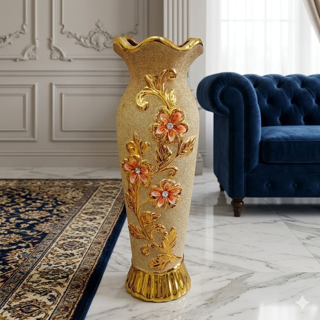 vas gold keramik tinggi 60 cm/pajangan vas guci pot bunga keramik