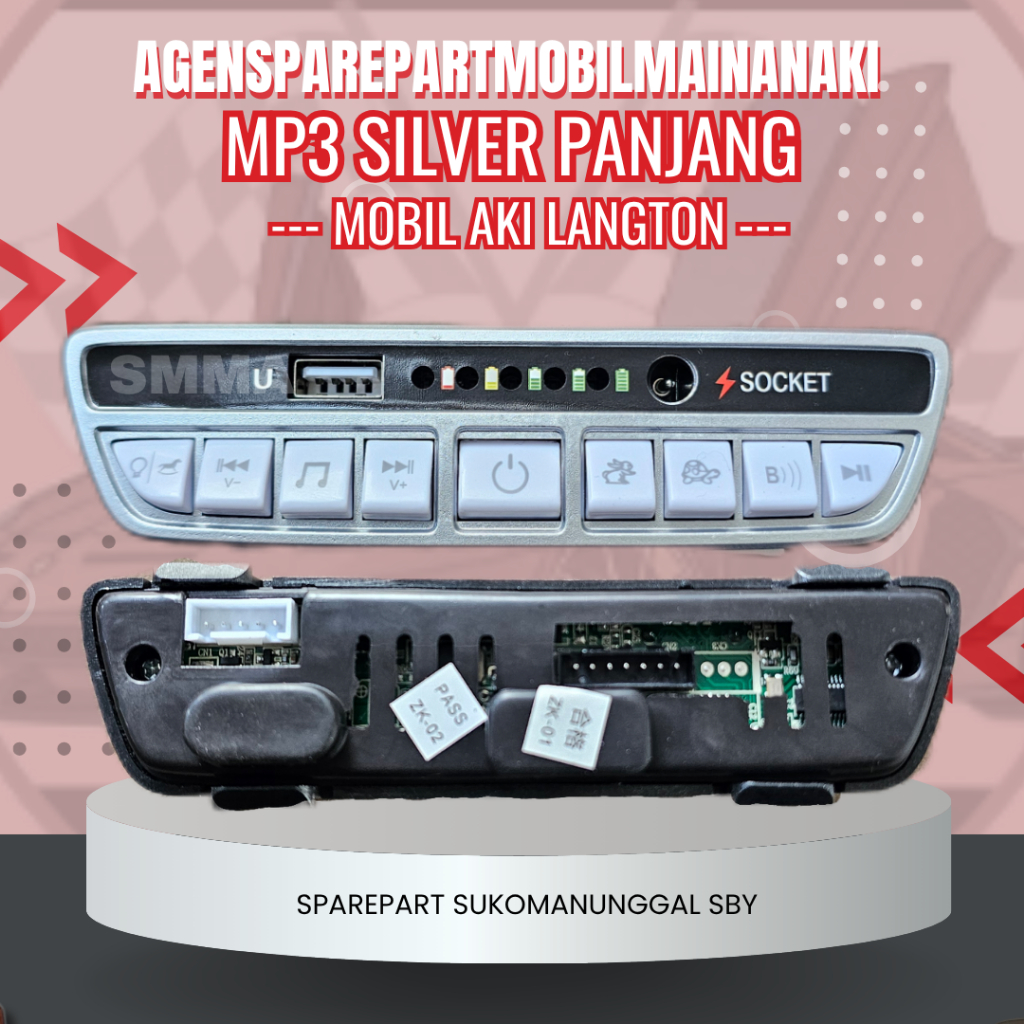 SMMA || MP3 SILVER PANJANG 12VOLT MODUL MUSIK TOMBOL POWER ON OFF MOBIL MAINAN AKI ANAK