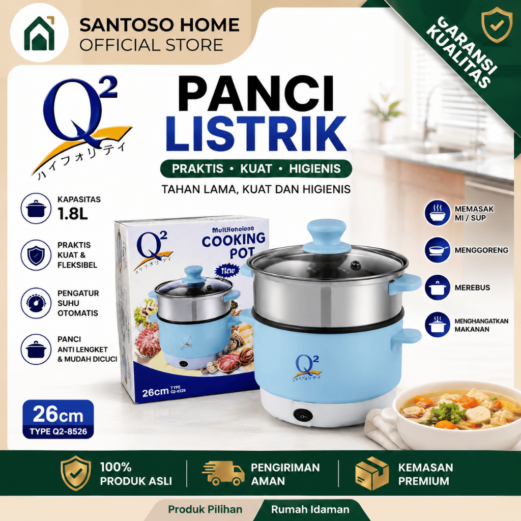 Q2 8526 Cooking Pot Panci Serbaguna 26cm Multifunctional Pot Anti Lengket Murah Berkualitas