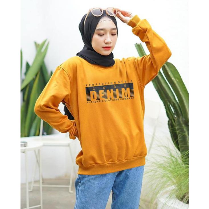 Kaos Lengan Panjang Denim / Kaos Sweatshirt / Atasan Wanita / Atasan Wanita Lengan Panjang