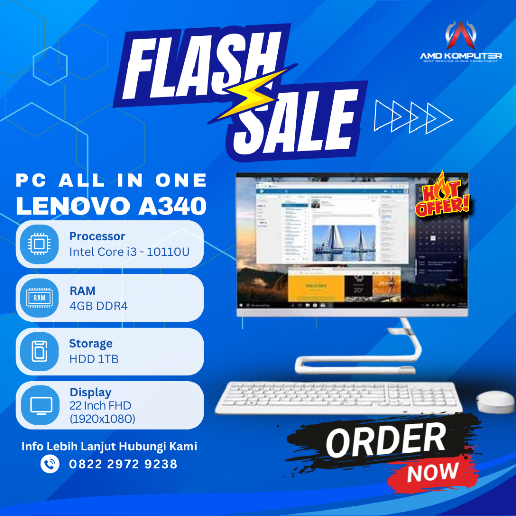 PC ALL IN ONE AIO LENOVO A340 Intel Core i3 - 10110U 4GB  HDD 1TB 22 inch FHD Second Like New