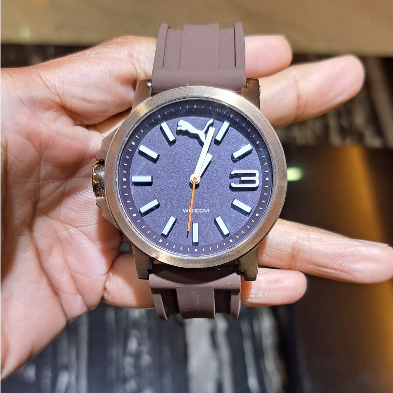 Jam Tangan Pria PUMA PU103462005 ULTRASIZE LDS BEIGE RUBBER BROWN