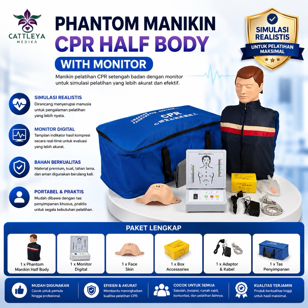 Phantom Manikin Advanced Fully Automatic Half Body CPR Training Manikin for Emergency / Boneka Manek