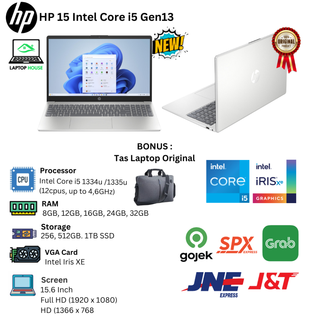 Laptop Baru Hp15 Core i5 Gen13 12Cpu Upto 4,6Ghz | Core 5 120U Gen14 12Cpu Upto 5.0Ghz