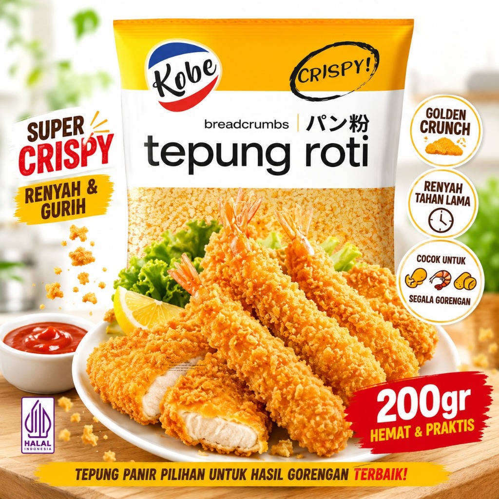 Kobe Tepung Roti Breadcrumbs 200gr Tepung Panir Crispy Renyah Gurih Untuk Nugget Risoles Tempura