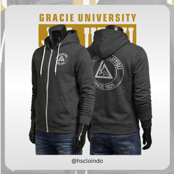 Jaket XS-5Xl GRACIE UNIVERSITY UFC Martial Art Hoodie Zipper Brazilian Jiujitsu BBJ MMC Bahan Katun 