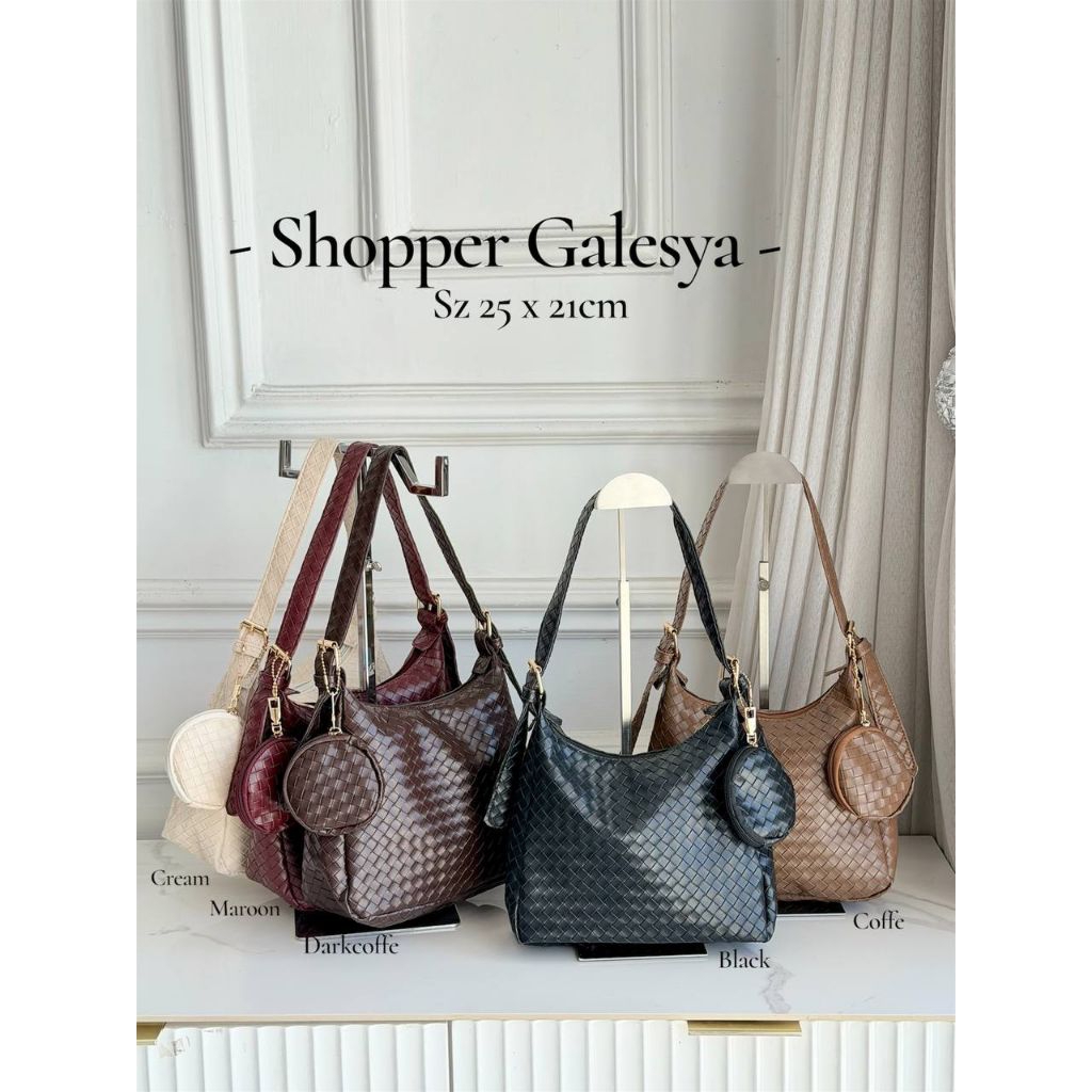 Tas Galesya Shopper Bag Wanita Motif Anyam Bottega Style Size 25x21cm