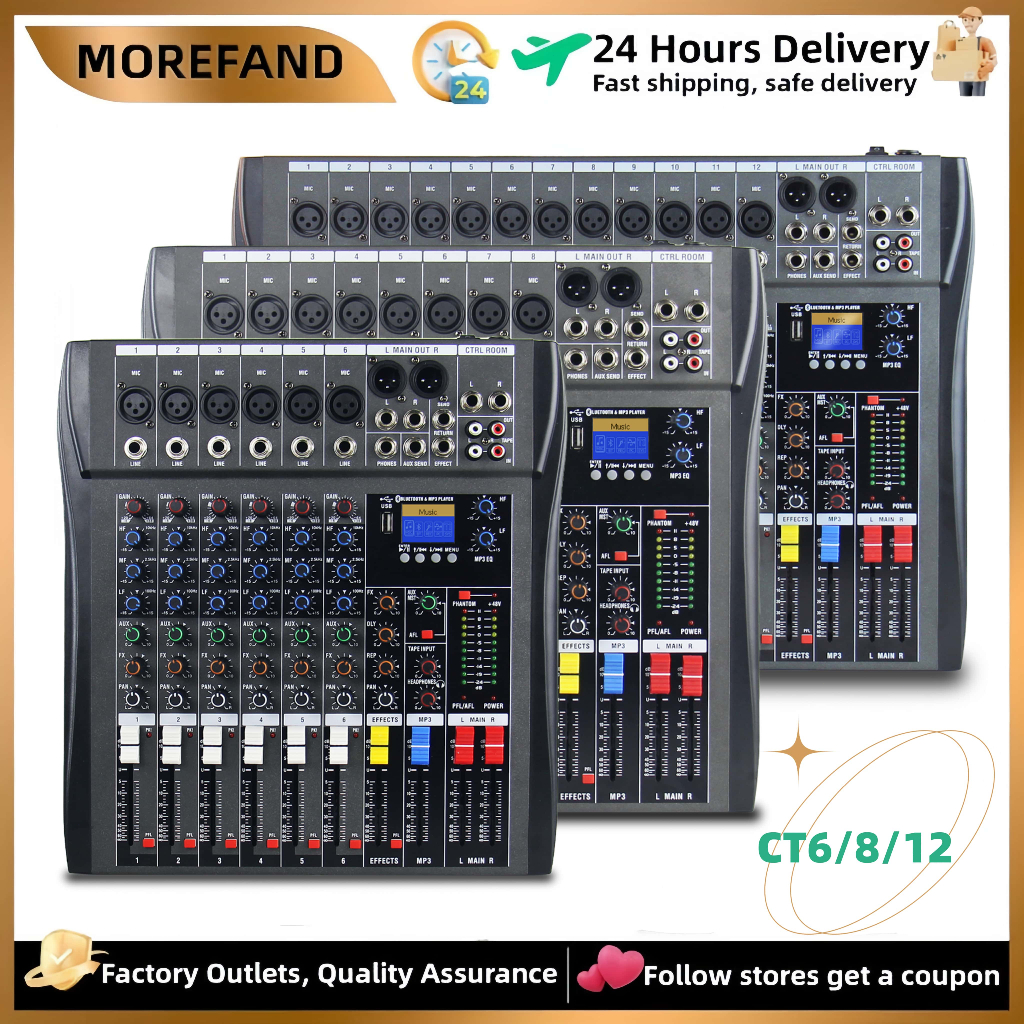 MIXER AUDIO CT6/CT/CT12 SBLUETOOTH,USB,RECORD,SOUND CARDREVERB Mixer audio saluran USB mendukung blu