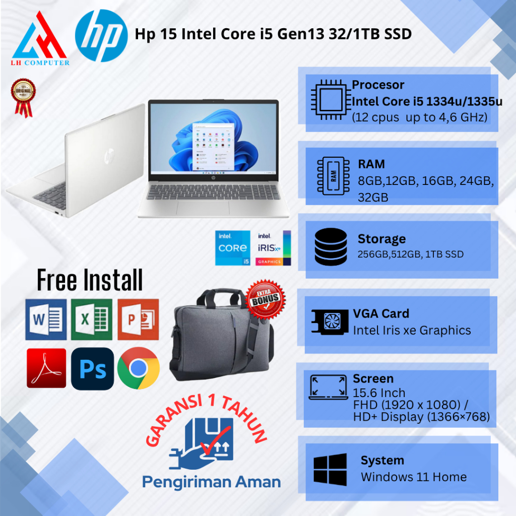 Laptop Baru Hp15 Core i5 Gen13 12Cpu Upto 4,6Ghz | Core 5 120U Gen14 12Cpu Upto 5.0Ghz
