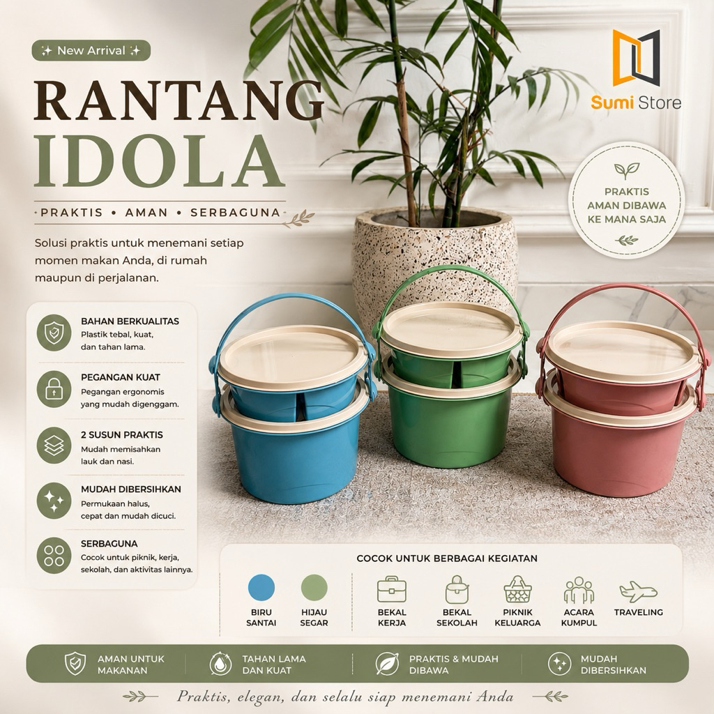 Rantang / Rantang Souvenir / Rantang Plastik / Rantang Piknik Coklat Susun 2 / RANTANG IDOLA PIKNIK 