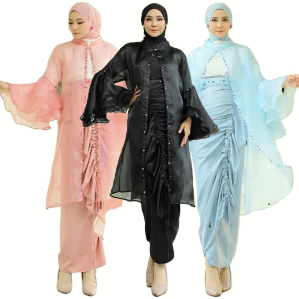 Belle Setelan Rok Lilit Cardi pakaian Kondangan Wanita Setelan Pesta Muslimah