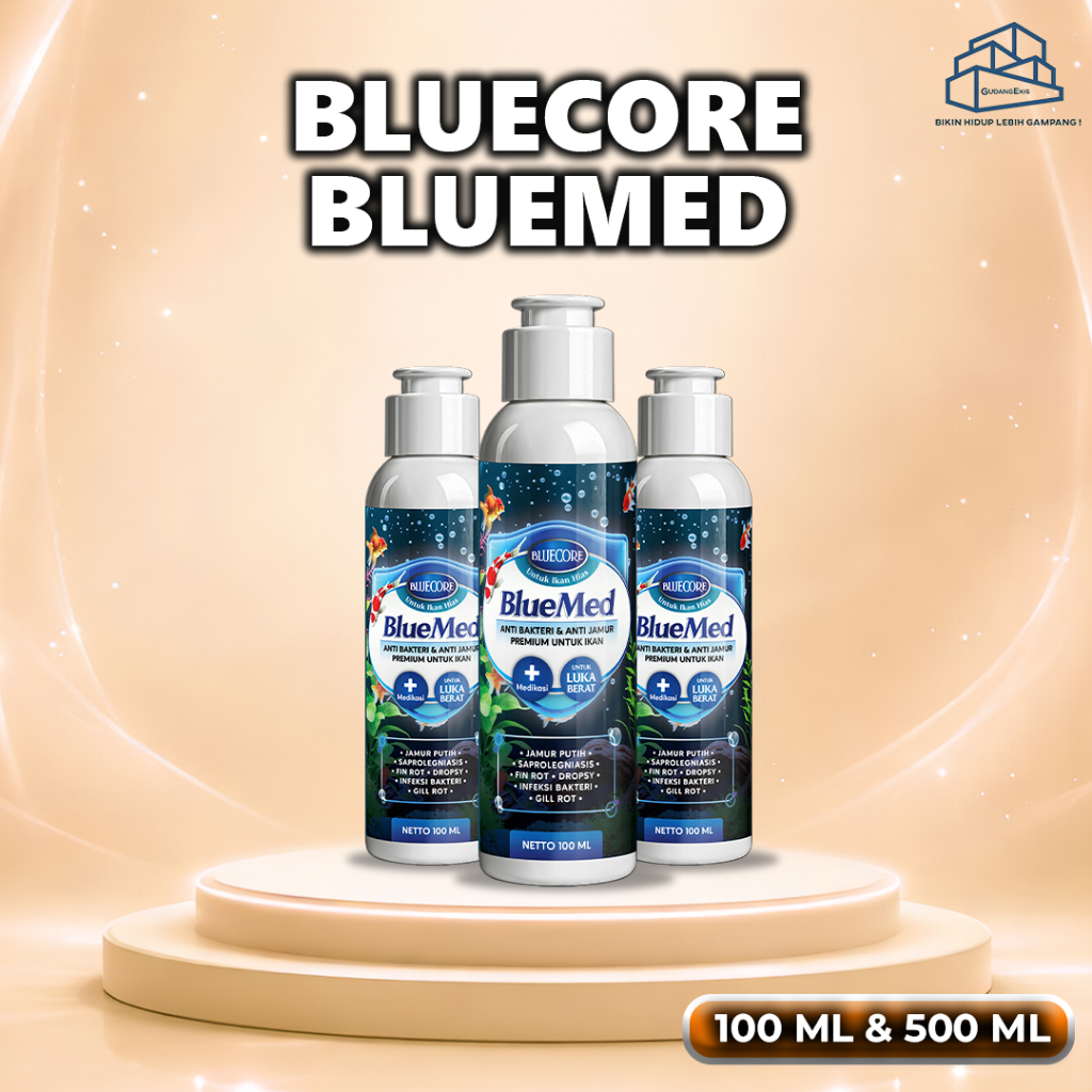 BLUECORE BLUEMED - Cairan Anti jamur & Antimikroba Ikan Mengatasi White Spot, Fin Rot, Infeksi Bakte
