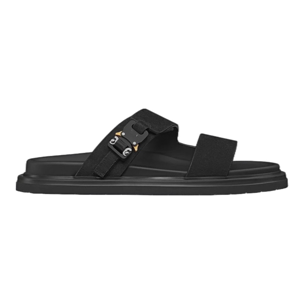 Damen Herren Sandal Slip On Buckle Strap Suede Leather Black OROR