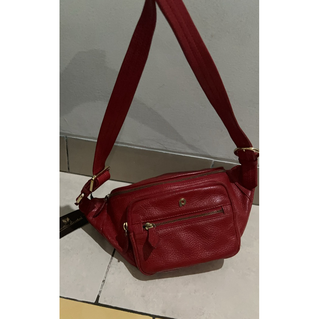 tas papillon leather’s kulit original tas pinggang weistbag merah unisex mulus no minus