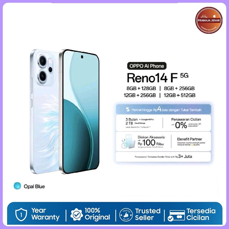 HP OPPO RENO 14F 5G | 12/256 | 12/256 GB-chipset Snapdragon 6 Gen 1 (4nm), baterai 6000 mAh, serta s