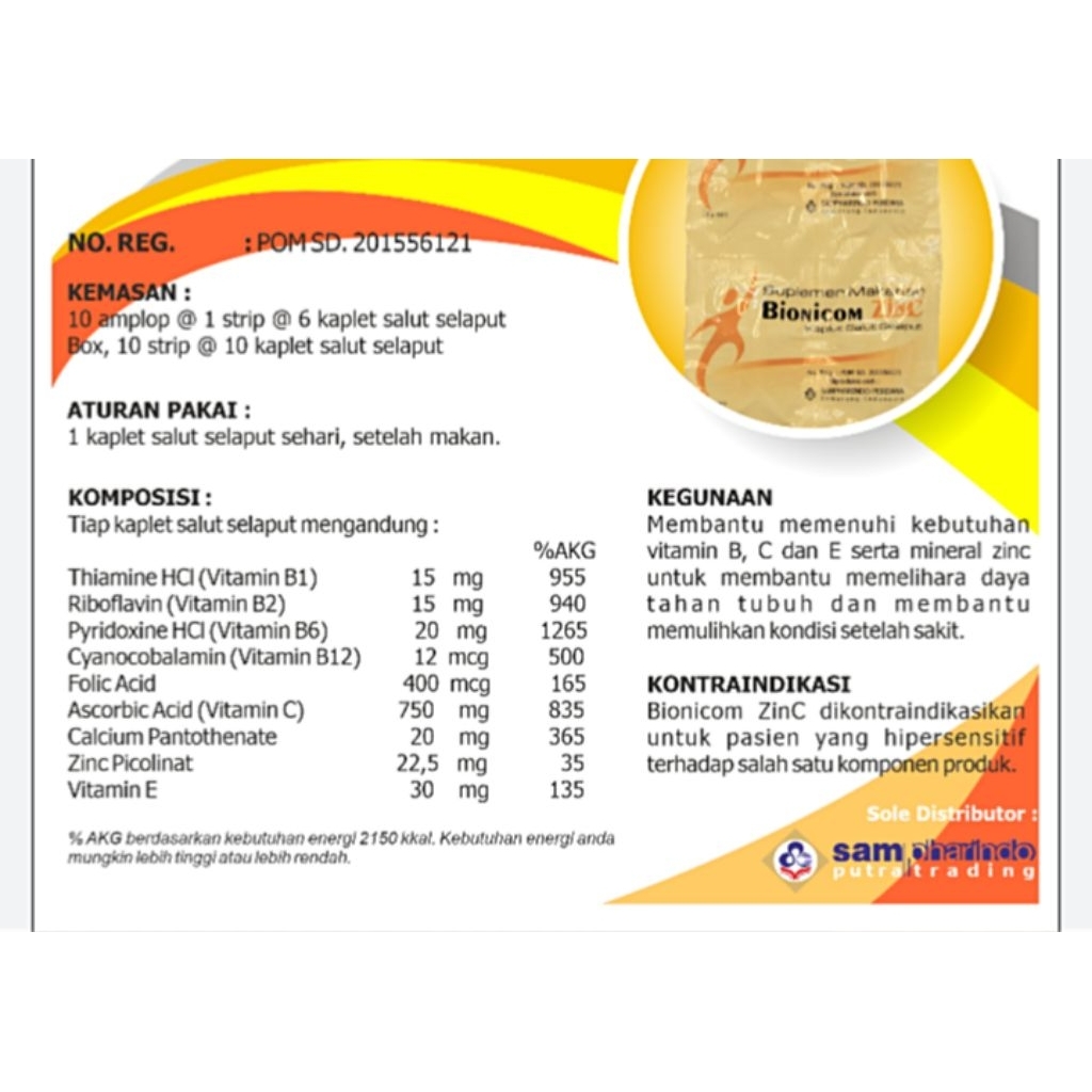 Bionicom Zinc Multivitamin dengan Vitamin B, C, E, dan Zinc