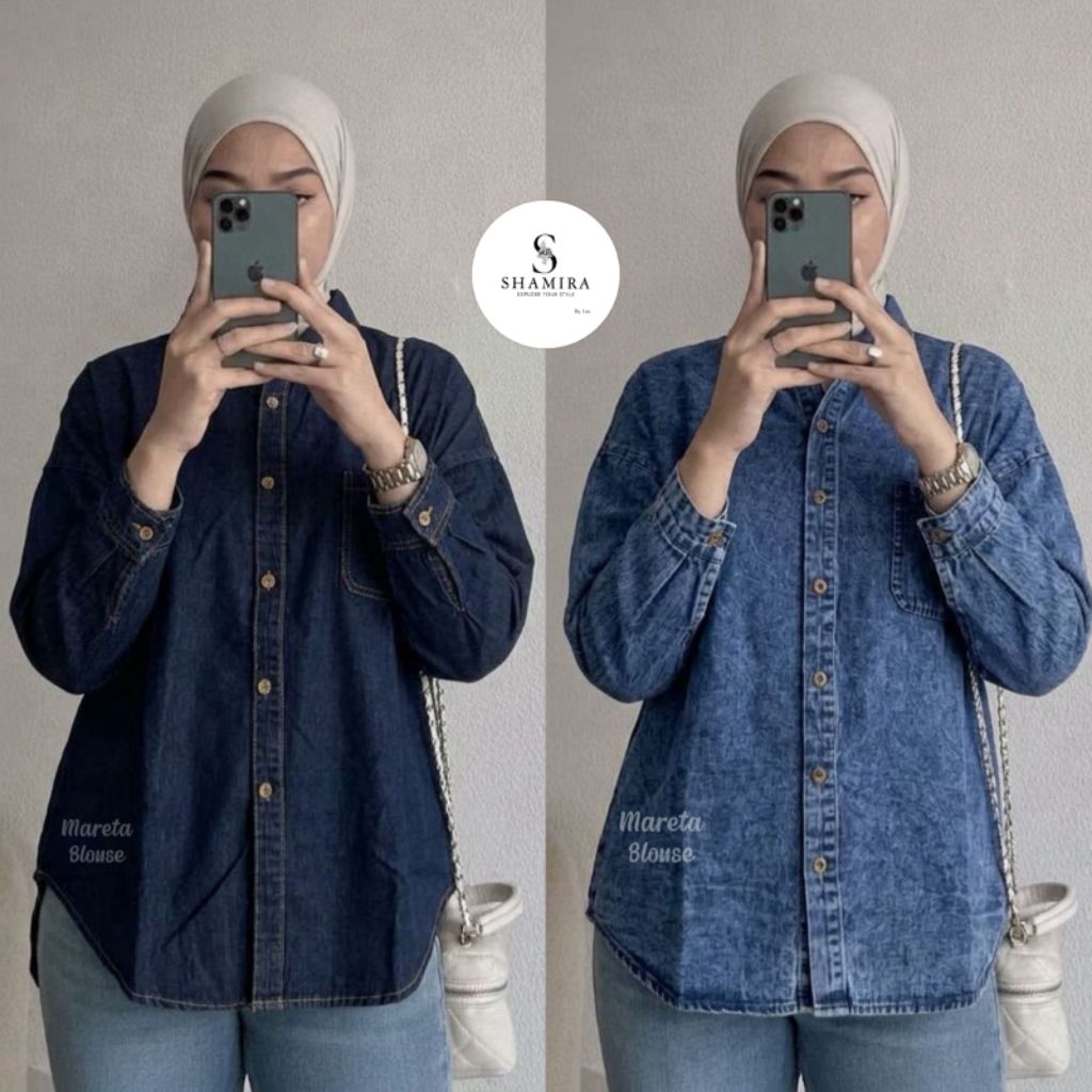 MARETA CIKE MELEN BLOUSE KEMEJA WANITA BAHAN JEANS NYAMAN DIPAKAI