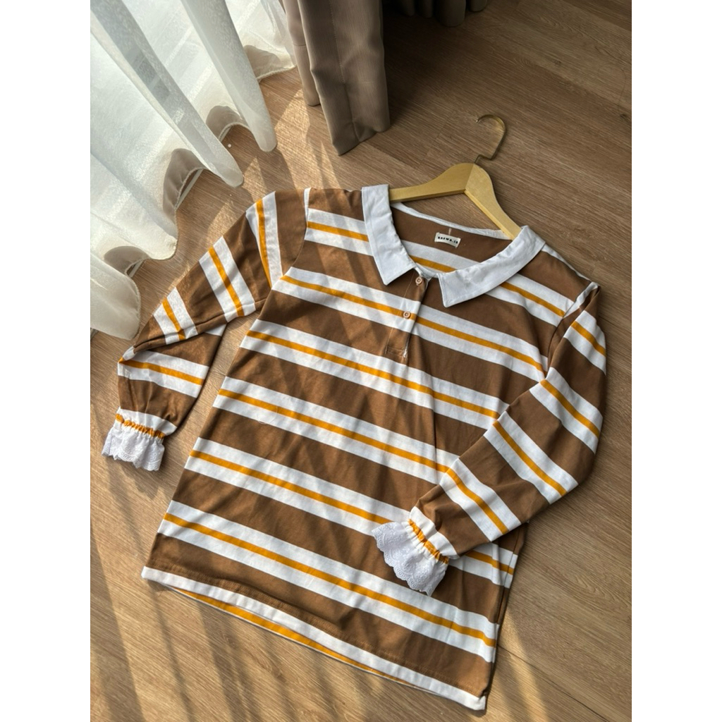 Rugby Stripe Yellow Brown Lace / Kaos Polo Lengan Panjang Kuning Coklat