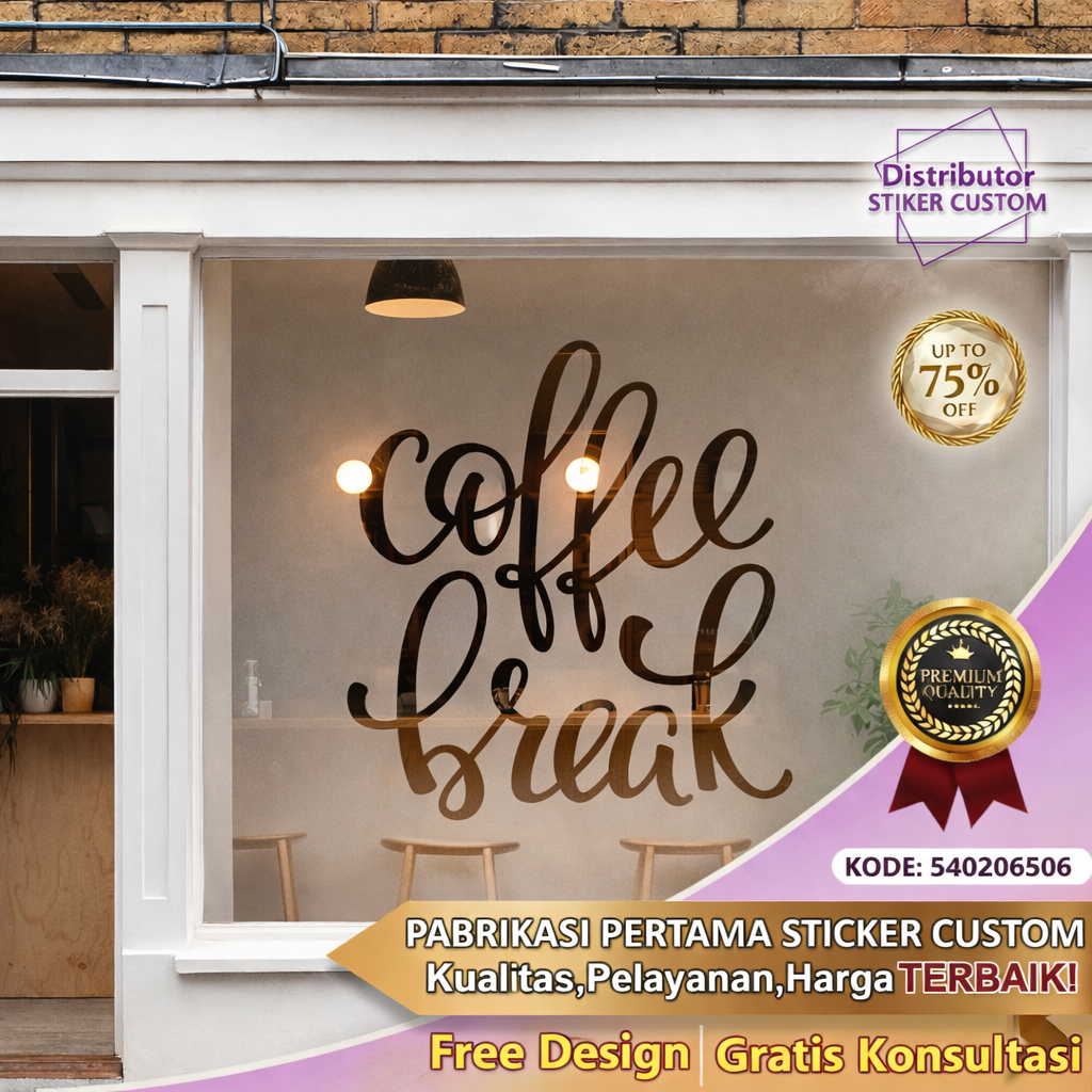 Sticker Sandblast Coffee Shop Custom Logo Kedai Kopi Pintu Kaca Cutting Sticker