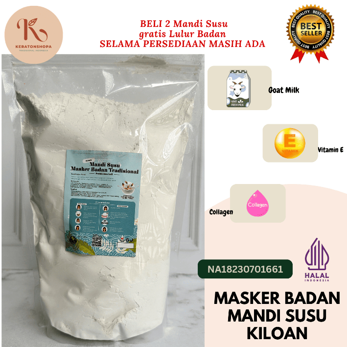 MASKER BADAN ALAMI TRADISIONAL KILOAN/ MANDI SUSU/ BLEACHING BADAN/ BIBIT PEMUTIH ALAMI