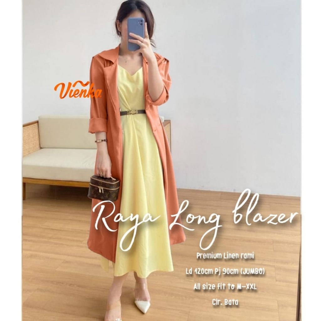 Raya long outer blazer katun linen jumbo ld 120 xxl