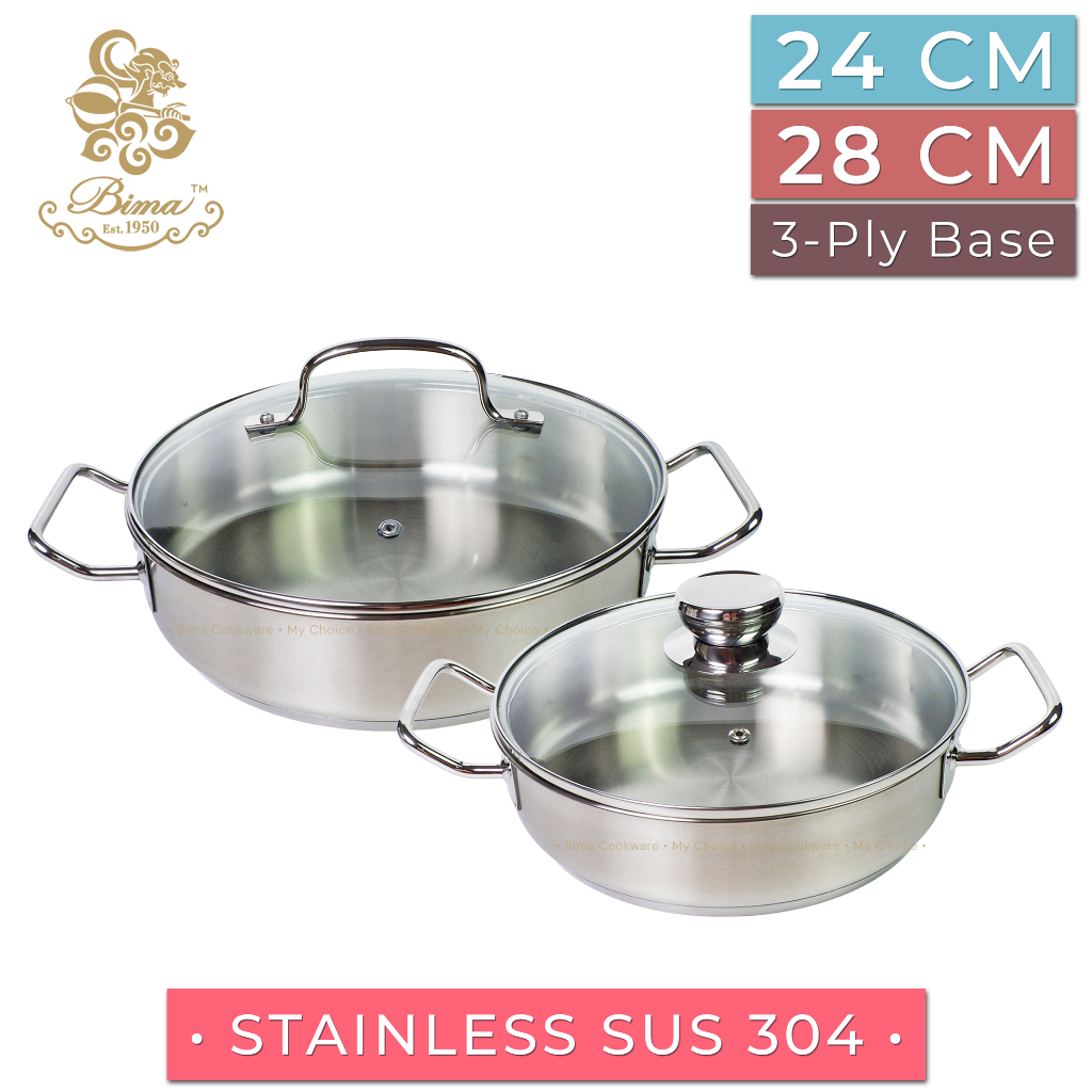 BIMA Panci Casserole Stainless 304 24cm 28cm Tutup Kaca Panci Premium Bisa Induksi MPASI Food Grade 