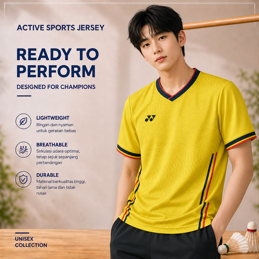 Y6096 Yellow Setelan Baju Badminton Kaos Bulutangkis Pria Wanita Olahraga Sport Jersey Dryfit BISA C