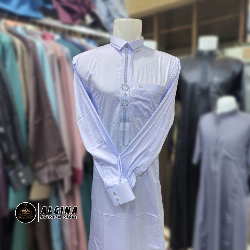 Gamis Al Wafa Putih Bordir Lengan Panjang Manset & Cuff Bahan Satin Korea Resleting | Jubah Muslim L