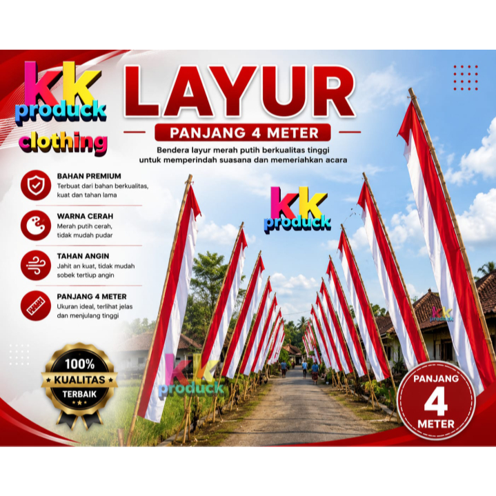 UMBUL UMBUL 4METER UMBUL LAYUR PANJANG 4METER MERAH PUTIH