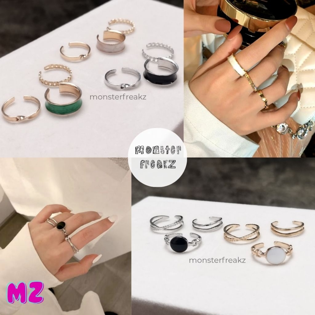Charvy Silver Ring Set | Cincin Emas Vintage Adjustable, Cincin perak Pria Wanita, Retro Aesthetic A