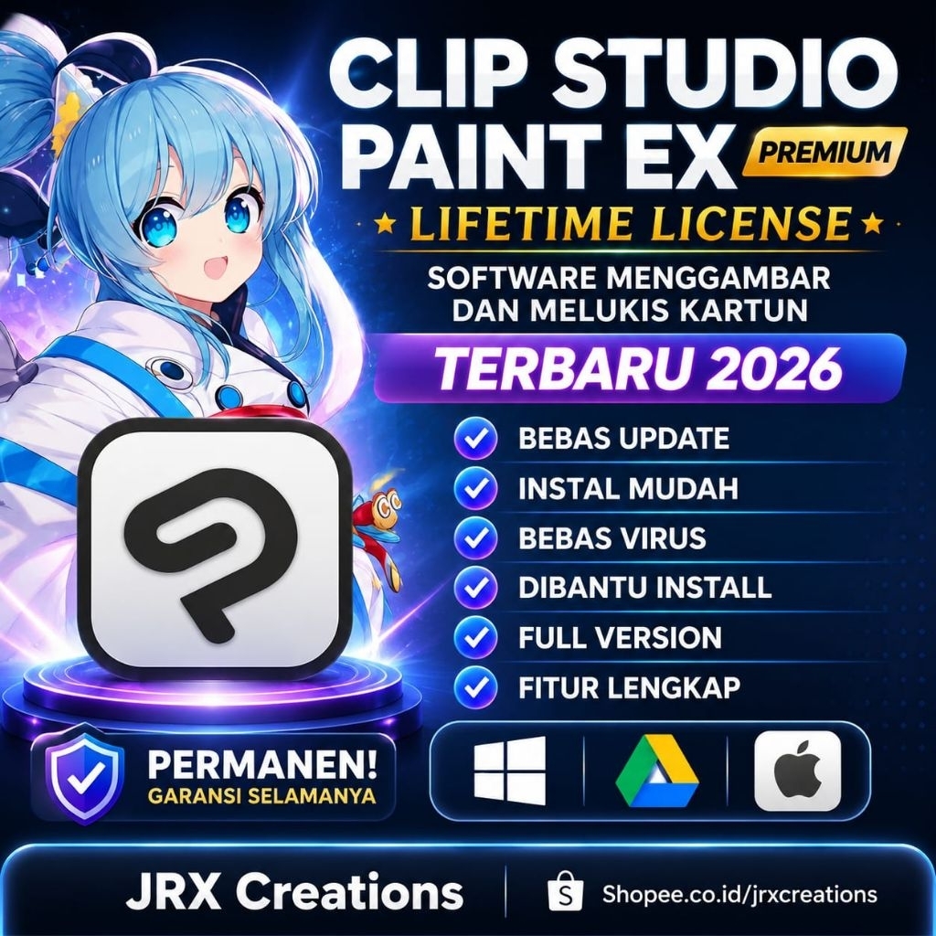 Clip Studio Paint EX 2026 Versi 5.0.2 & 4.0.3 Windows MAC Aplikasi Membuat Desain Gambar Kartun Anim
