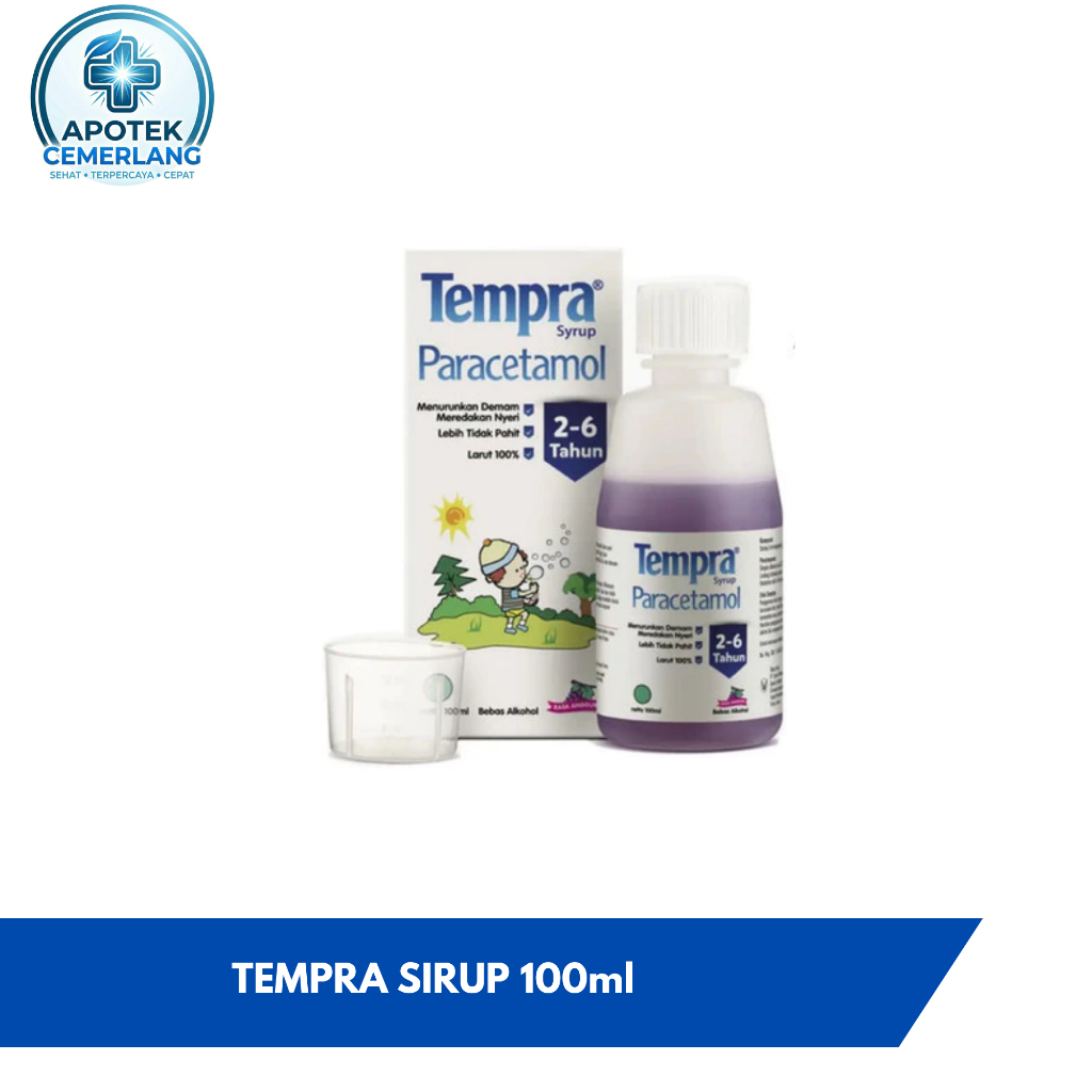 Tempra Sirup Rasa Anggur 100ml - Paracetamol 160mg/5ml, Meredakan Nyeri Ringan, Menurunkan Demam, Un