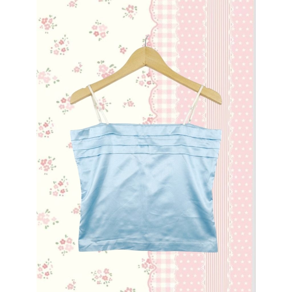 Y2k Satin Blue Camisole Crop Top Kawai Vintage 2000's Style