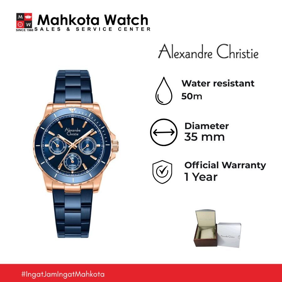 JAM TANGAN WANITA ALEXANDRE CHRISTIE 6141 XXV  BLUE ROSEGOLD ORIGINAL
