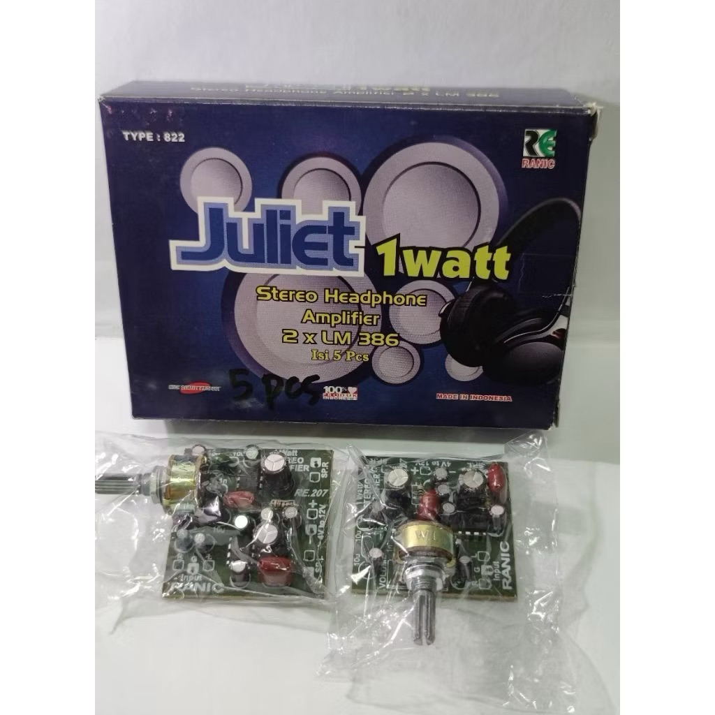 RANIC KIT JULIET AMPLIFIER STEREO 1 WATT HEADPHONE 2xLM 386 TYPE(822) per pcs