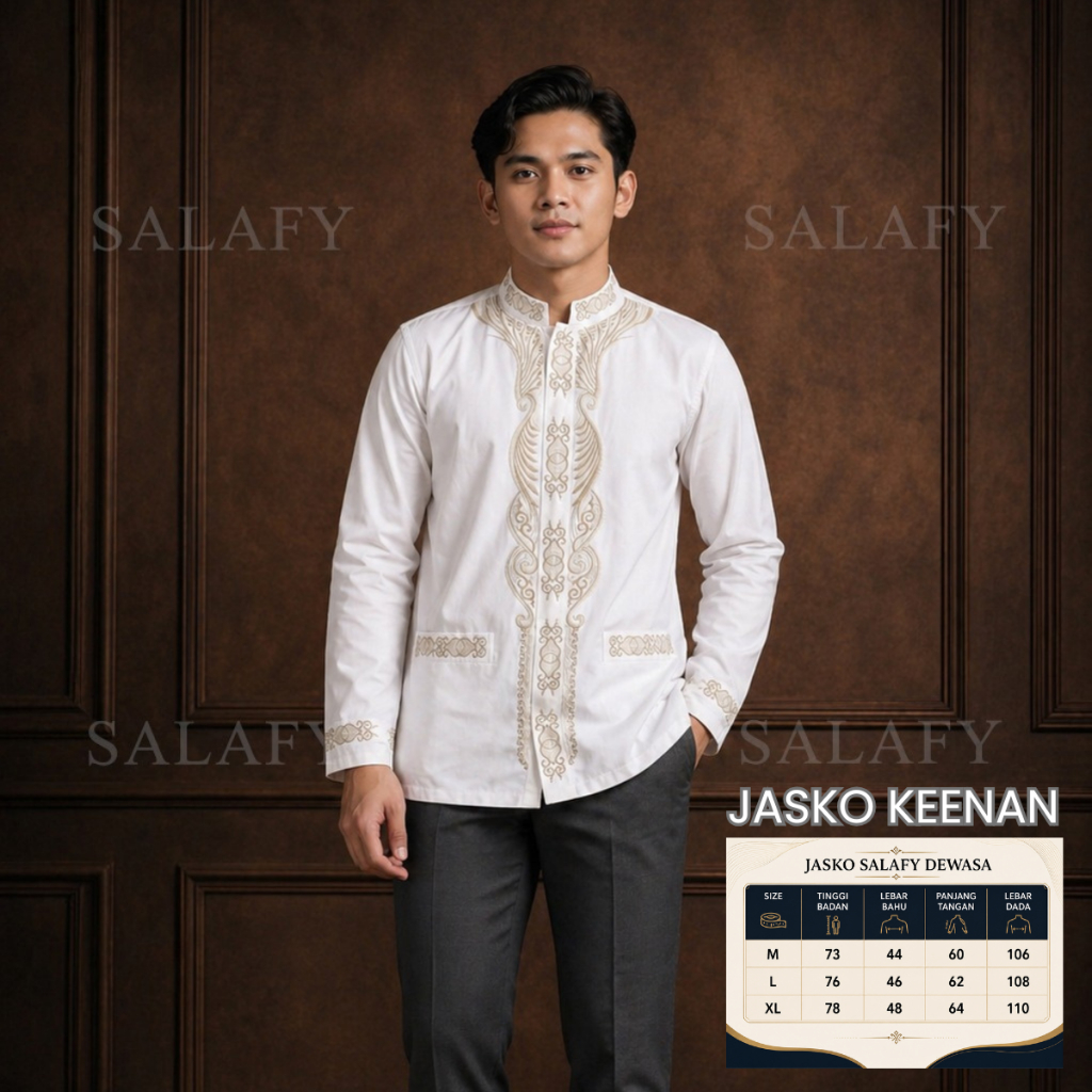 Jasko Keenan - Jas Koko Muslim Pria Bordir Katun Tessa Putih Tulang Elegan Premium