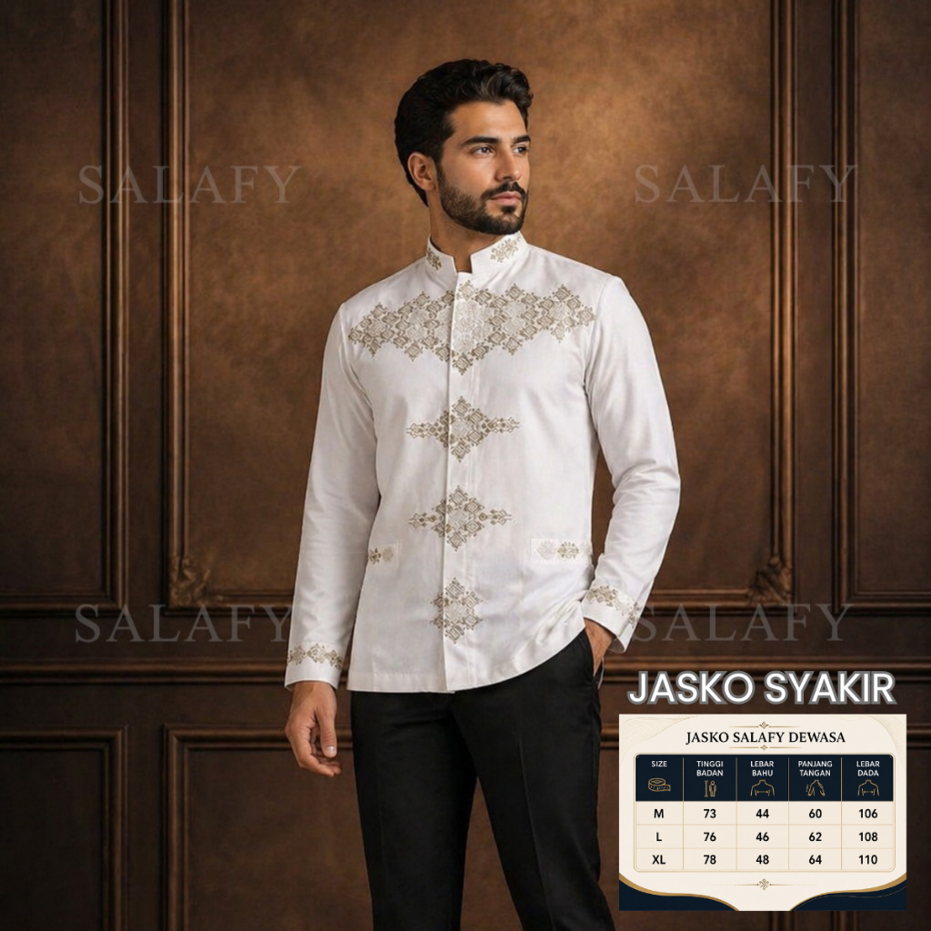Jasko Syakir - Jas Koko Muslim Pria Bordir Katun Tessa Putih Tulang Elegan Premium