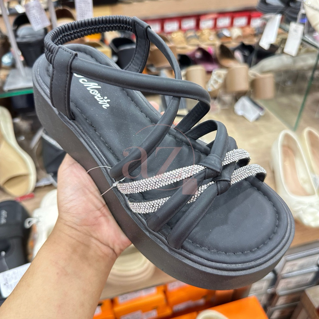 St. Moritz sandal tali casual wanita wedges shoes hitam