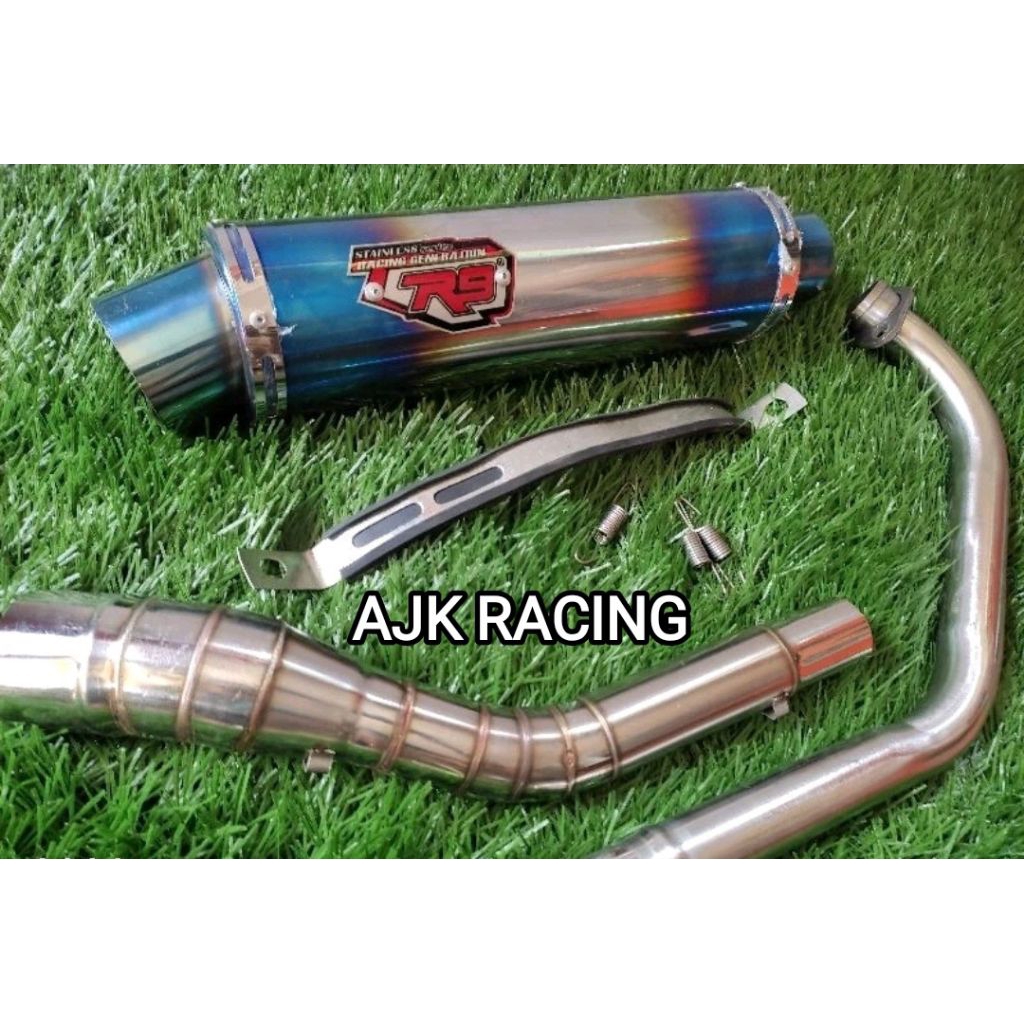 Knalpot racing r9 Mugello biru Vixion, Sonic, Jupiter Mx, Satria Fu, Cbr150, R15, Scorpio fullset