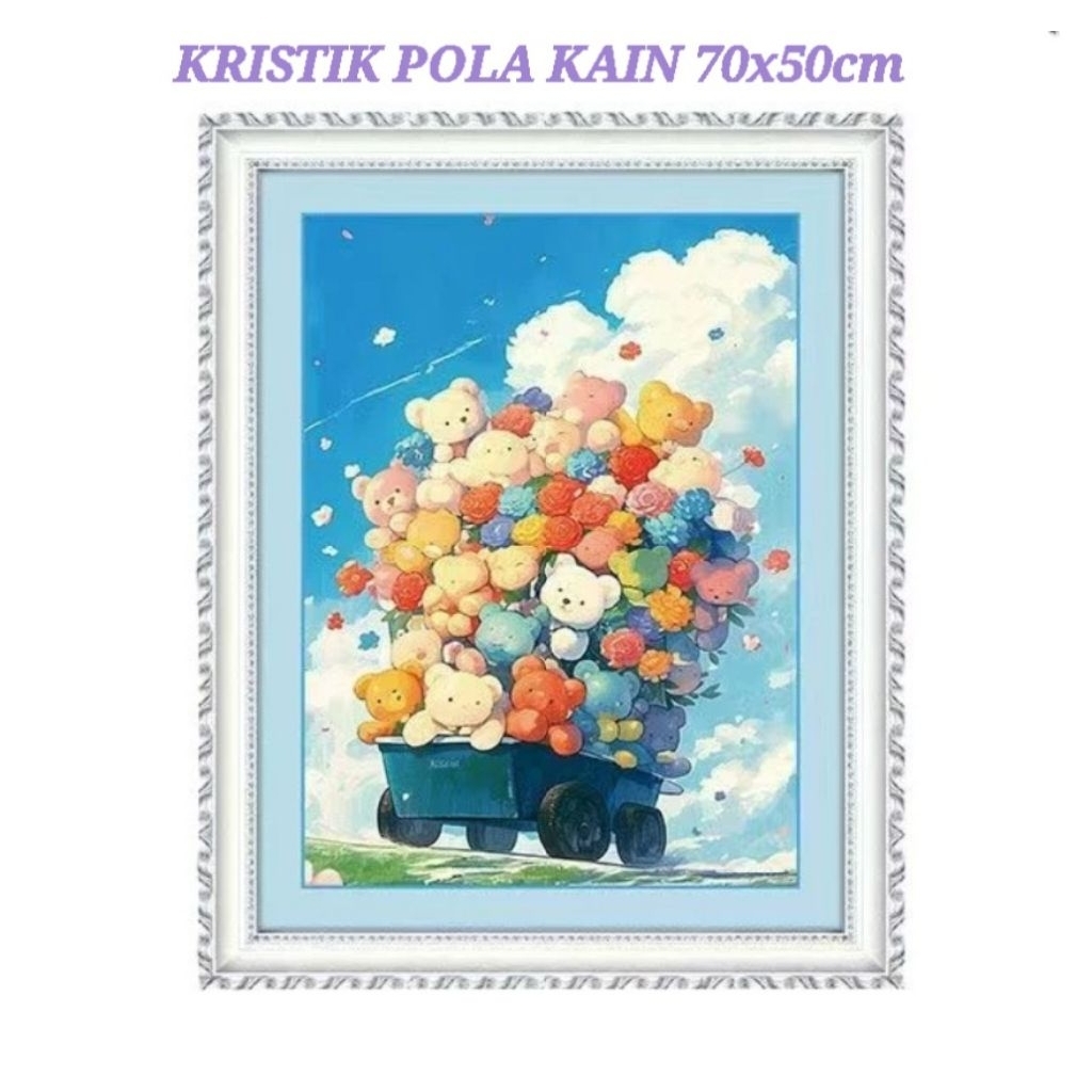DIY Paket kristik boneka teddy bear family beruang pola kain cross stitch kit 11ct kerajinan tangan 