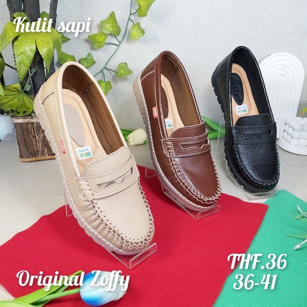 Original Zoffy THF.36 Sepatu Pantofel Flat shoes Dinas Kantor Wanita bahan kulit sapi asli / Sepatu 
